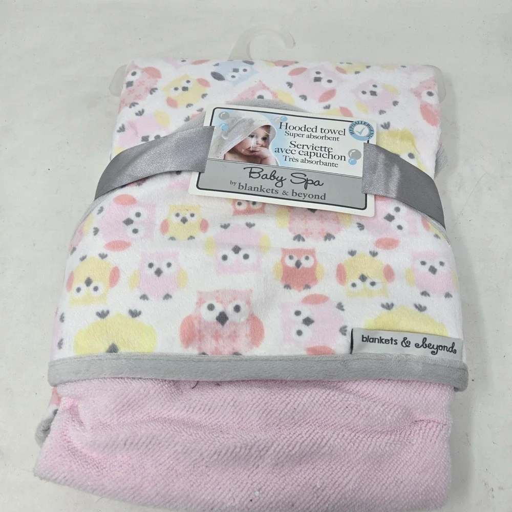 Blankets & Beyond Baby Spa Hooded Towel Pink Yellow Owl 30x30 Hypoallergenic